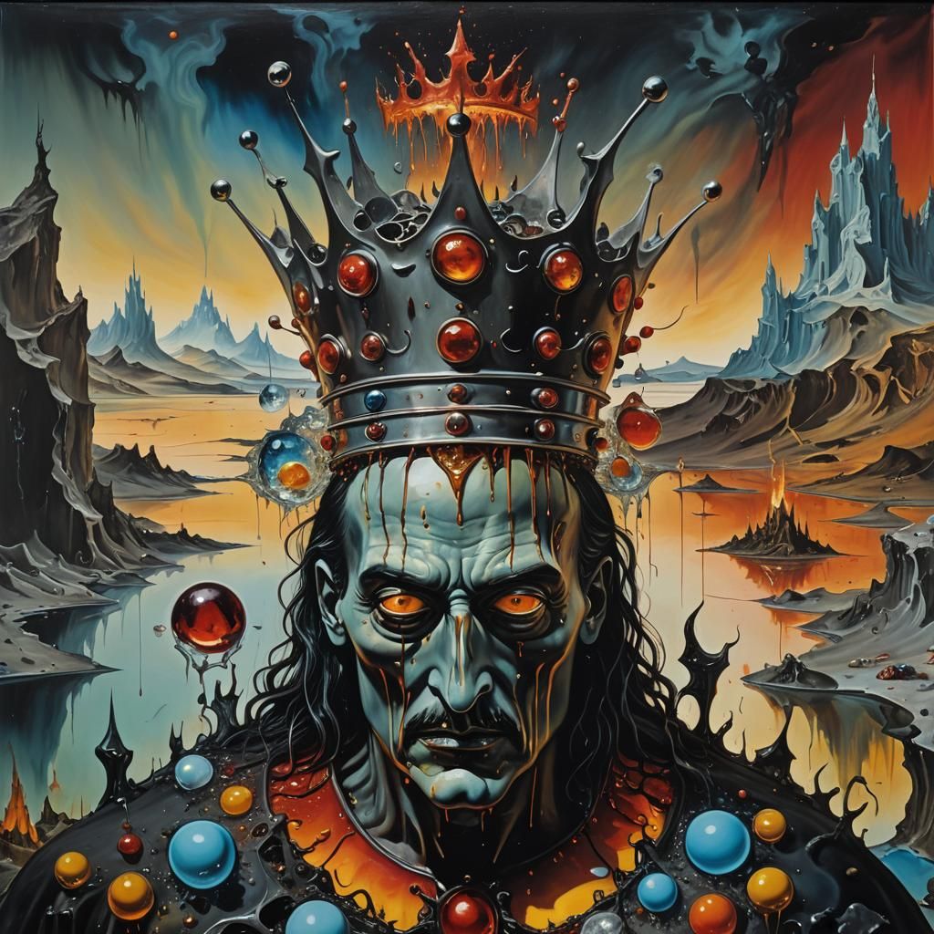 Surreal Demonic Figure in Dreamlike Landscape