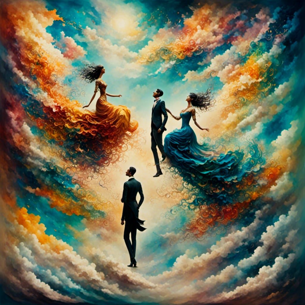Surrealist Figures in Dreamlike Canvas Painting
