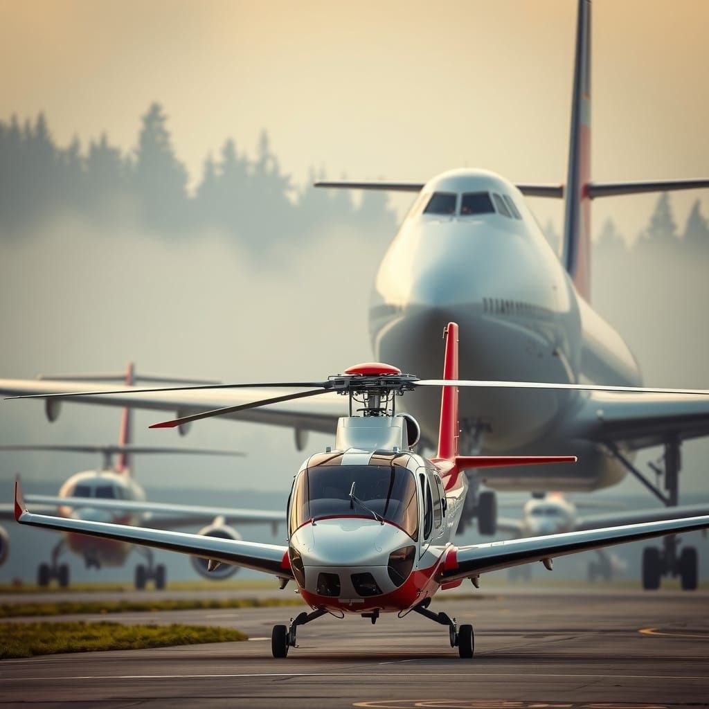 Silver Bell Jet Ranger Helicopter Beside Majestic Boeing 747...