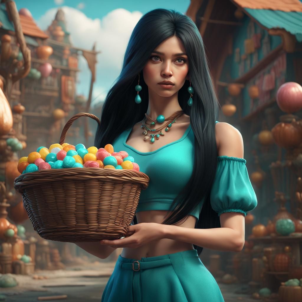 Girl with Candy Basket in Fantasy Art Style