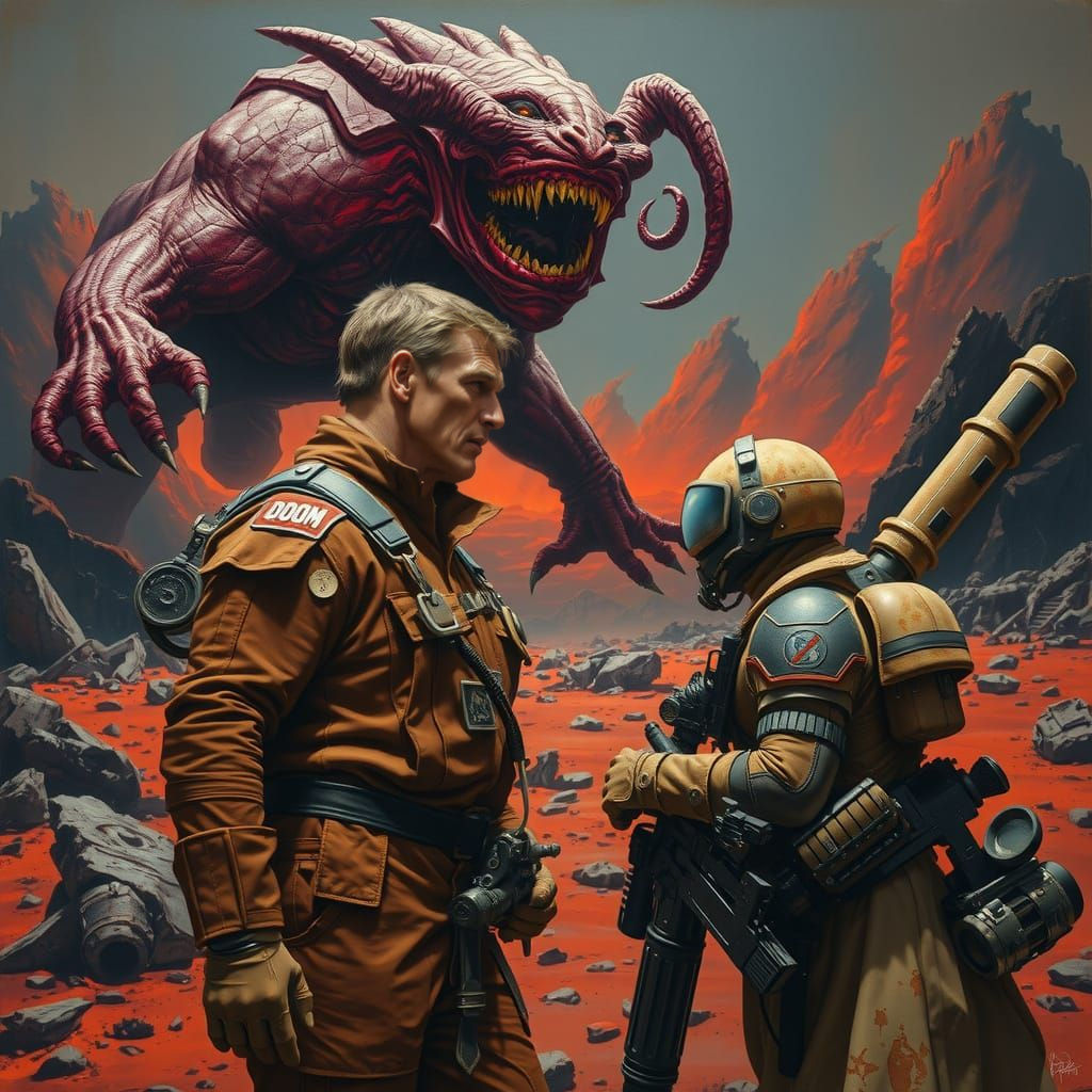 Doom Squad Meets Dark Cosmic Horror in Oil on Canvas
