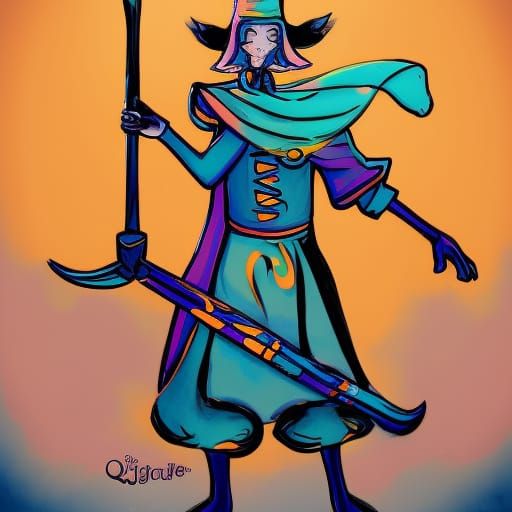 Happy Jester with Scythe in Storybook Illustration
