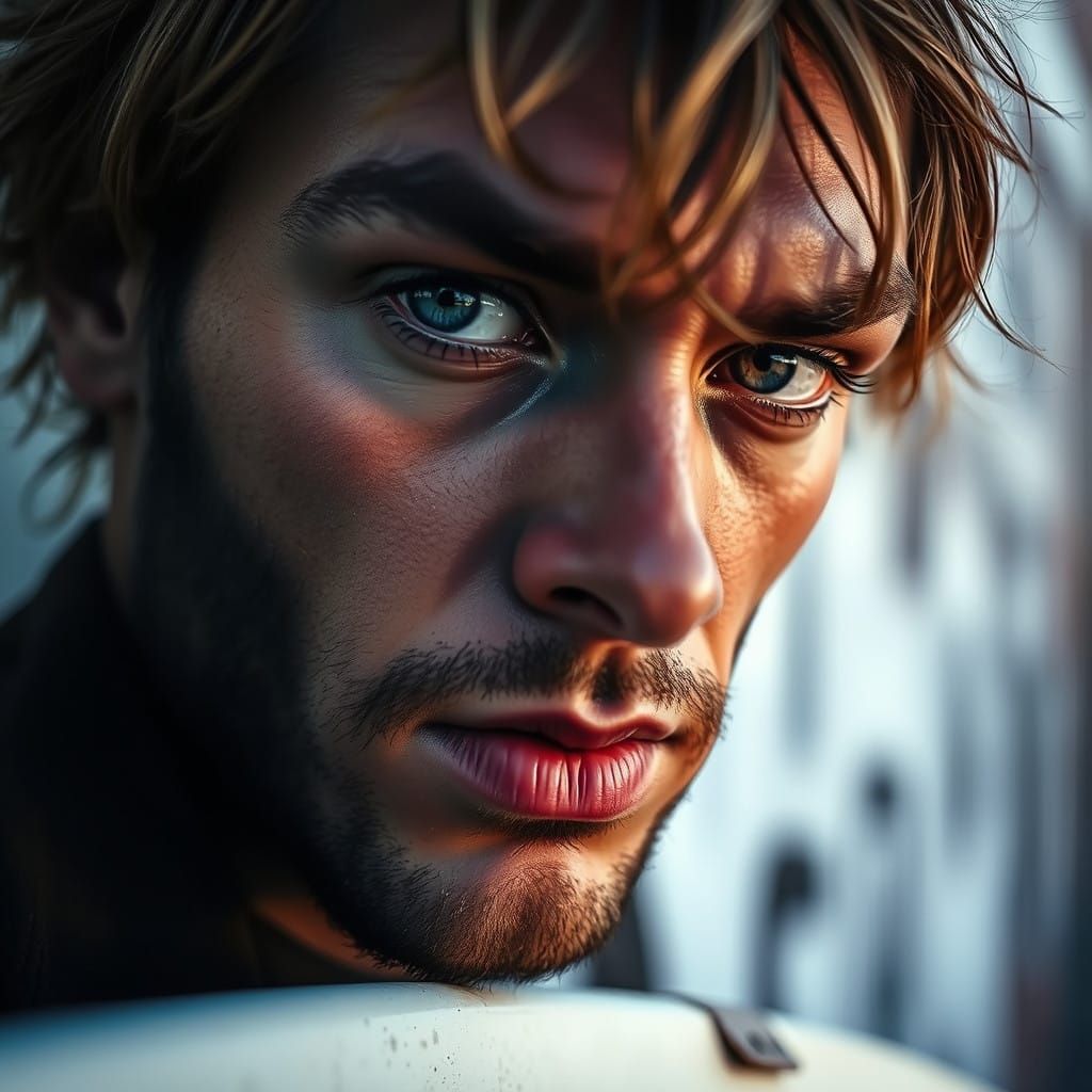 Graffiti Portrait of Surfer in Biarritz Quarter in Street Ar...