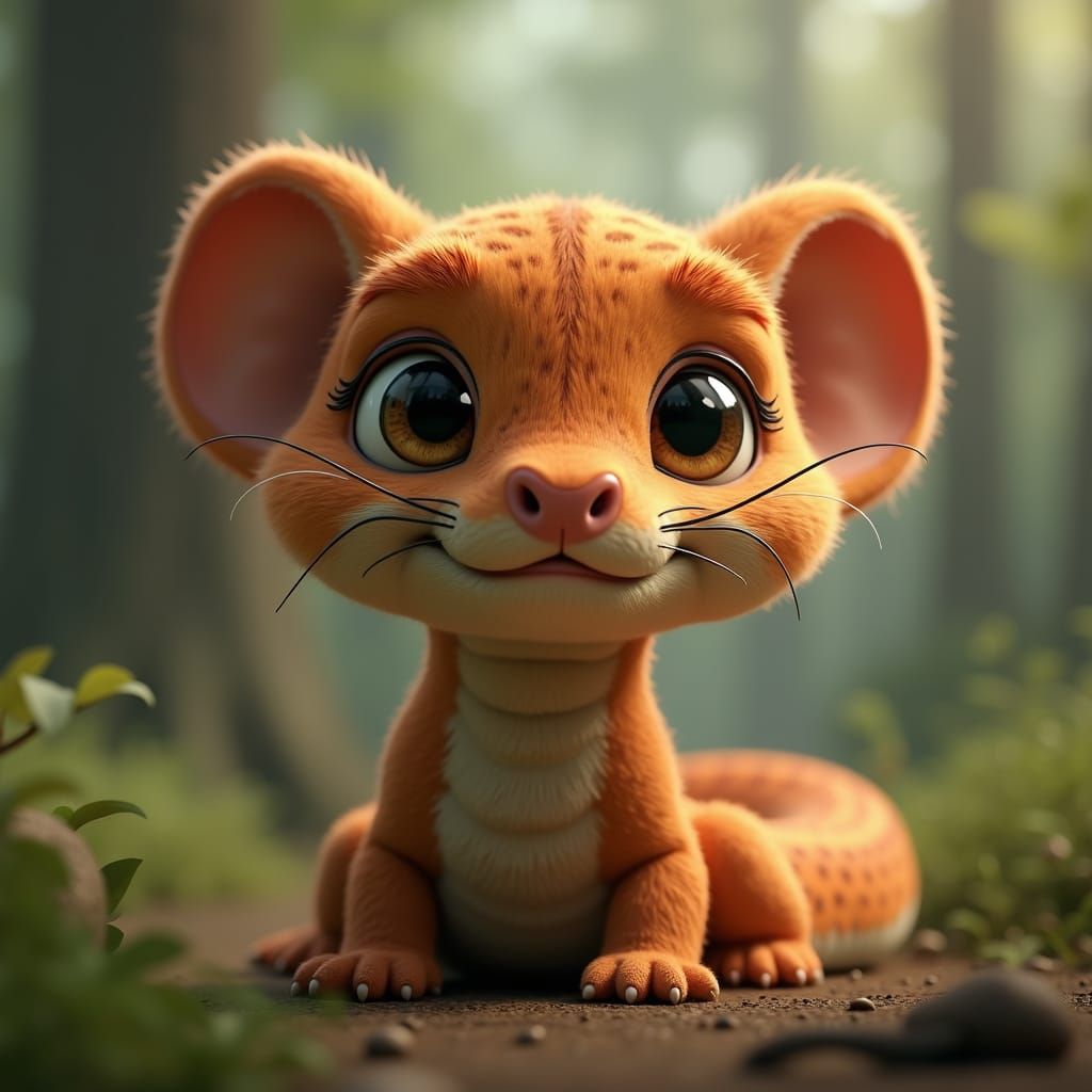 Adorable Furry Snake in Forest: 3D Digital Art
