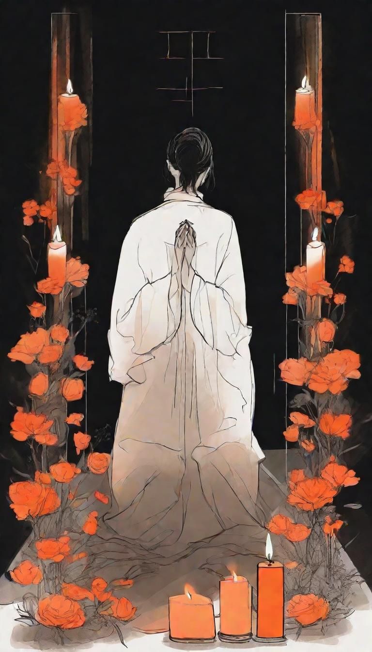 Minimalist Ink Painting of Praying Girl