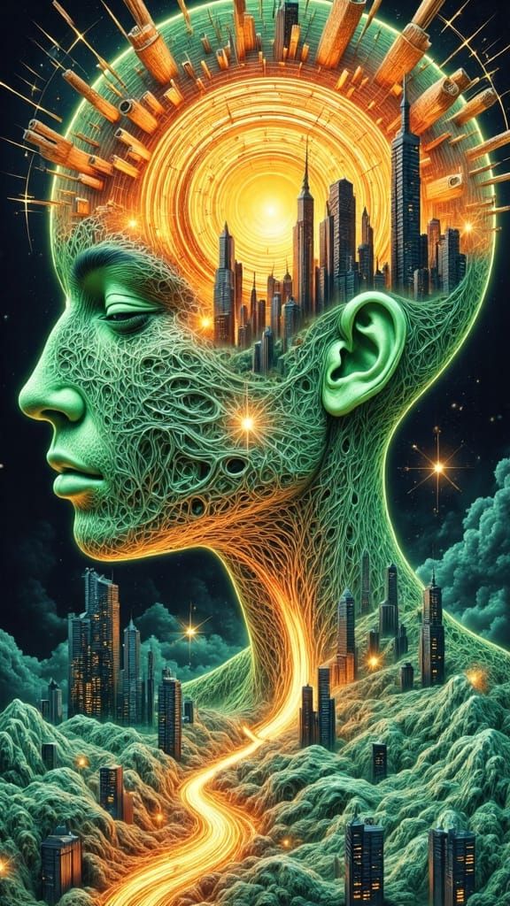 Neon Abstract Landscape with Fractal Vector Patterns