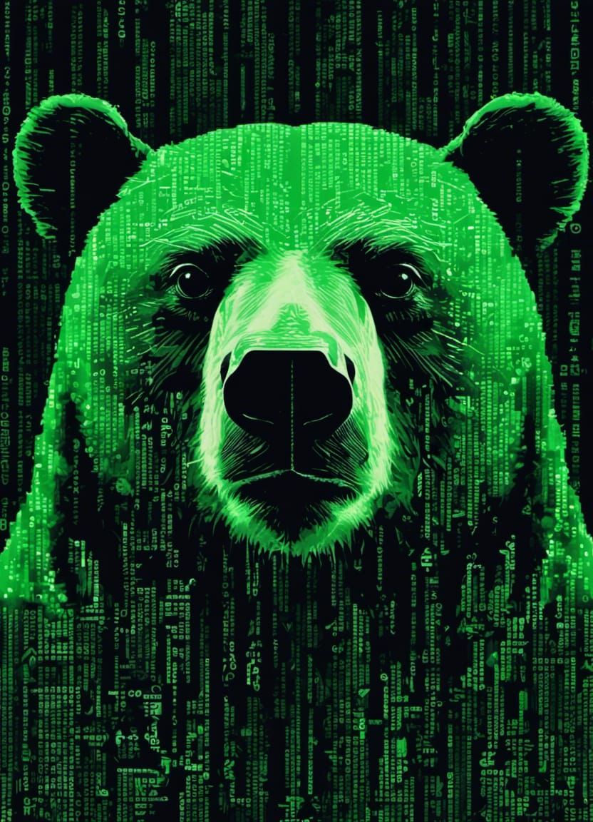 Matrix Bear Portrait in Binary ASCII Art