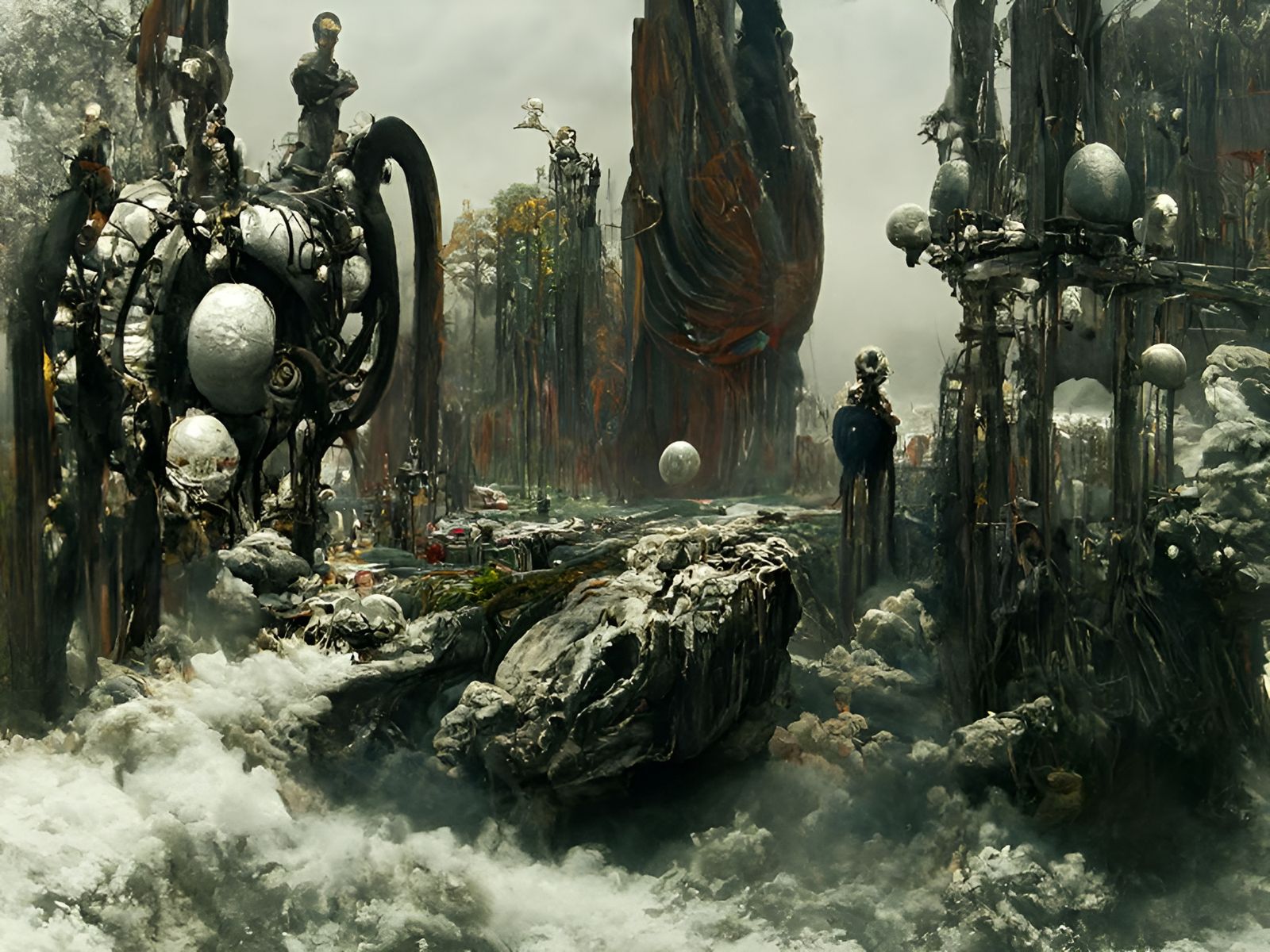 Sinister Mechanical Planet with UFO in Giger Style