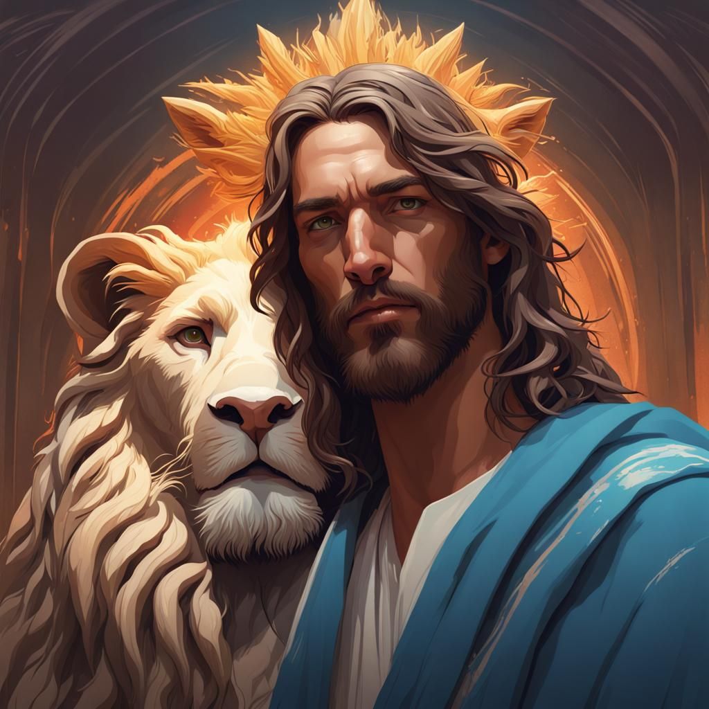 Jesus and Lion of Judah Portrait in Art Nouveau Style