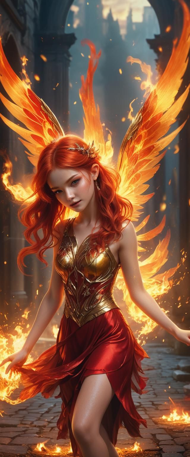 Fiery Fairy with Flaming Wings in Digital Art