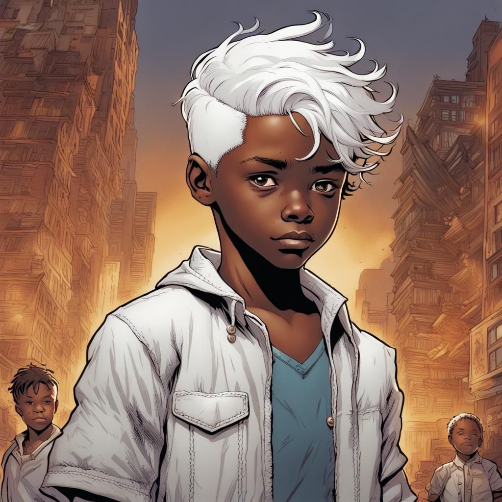Boy with Vitiligo in Comic Book Style