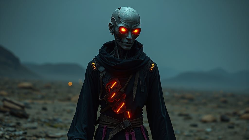 Android in Barren Wasteland: Cyberpunk Style