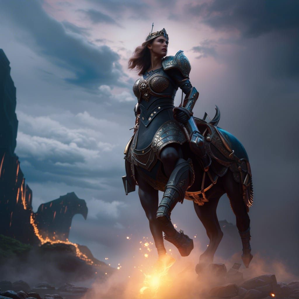 Majestic Armored Centaur in Fantasy Landscape