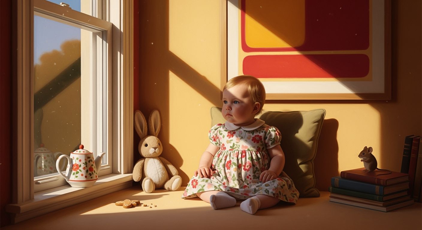 Baby in Floral Dress, Nostalgic Art Style