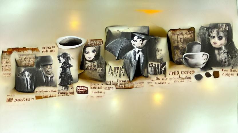 Film Noir Cafe Scene with Tattered Characters