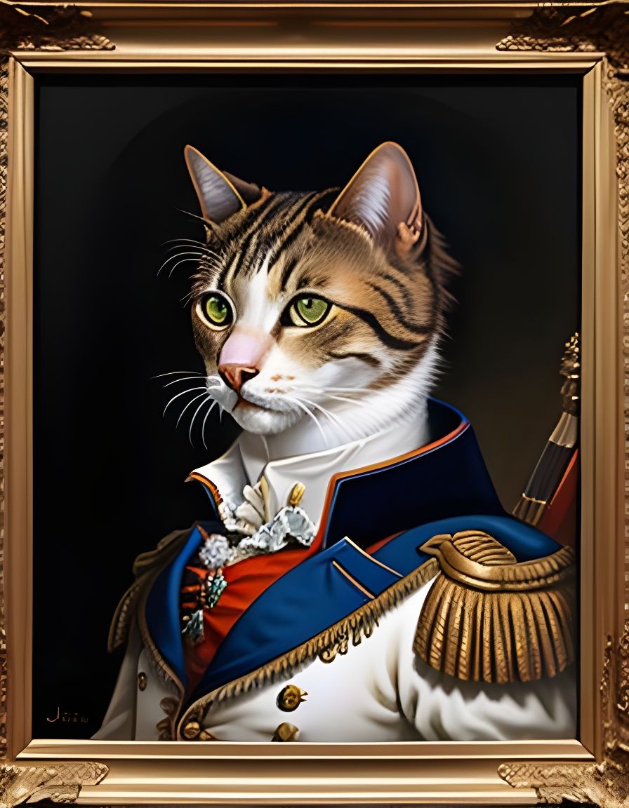 Napoleon Cat Portrait in Oil Painting Style
