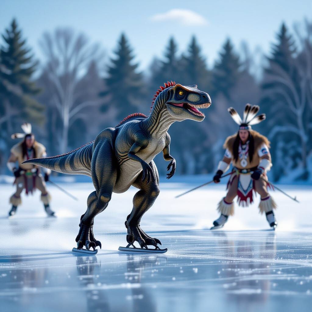 Velociraptor Races Warriors on Frozen Lake