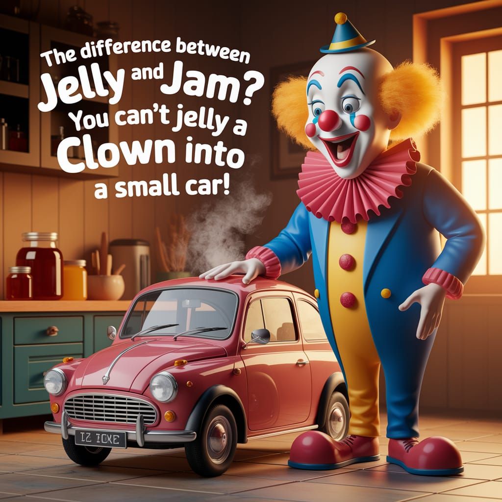 The difference between jelly and jam?  You can't jelly a clown into a small car!