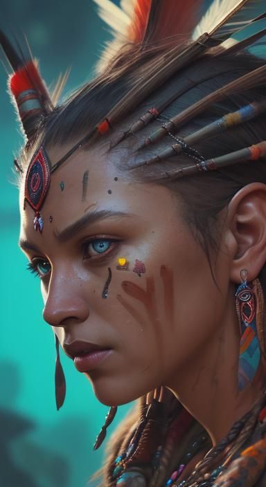 Detailed Tribal Portrait in Splash Art Style