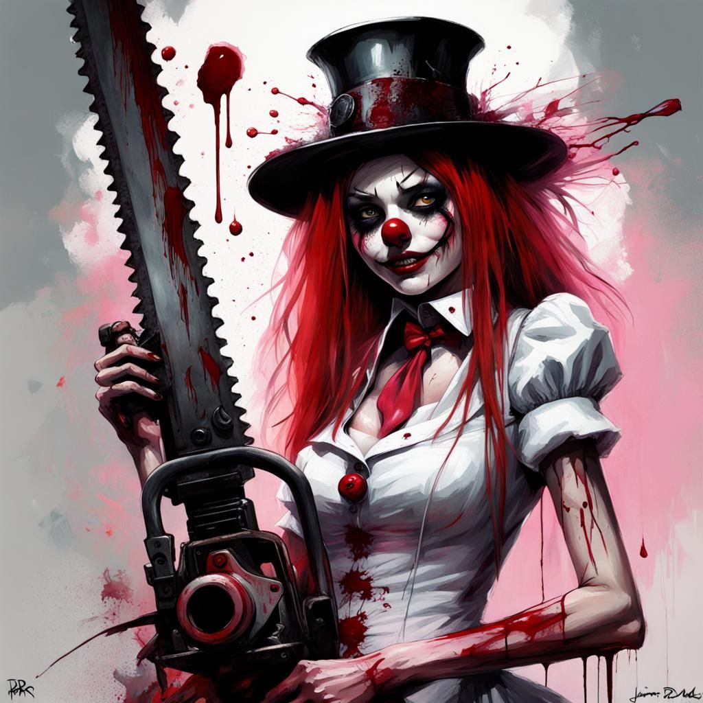 Gothic Dark Fantasy Killer Clown in Gouache Style