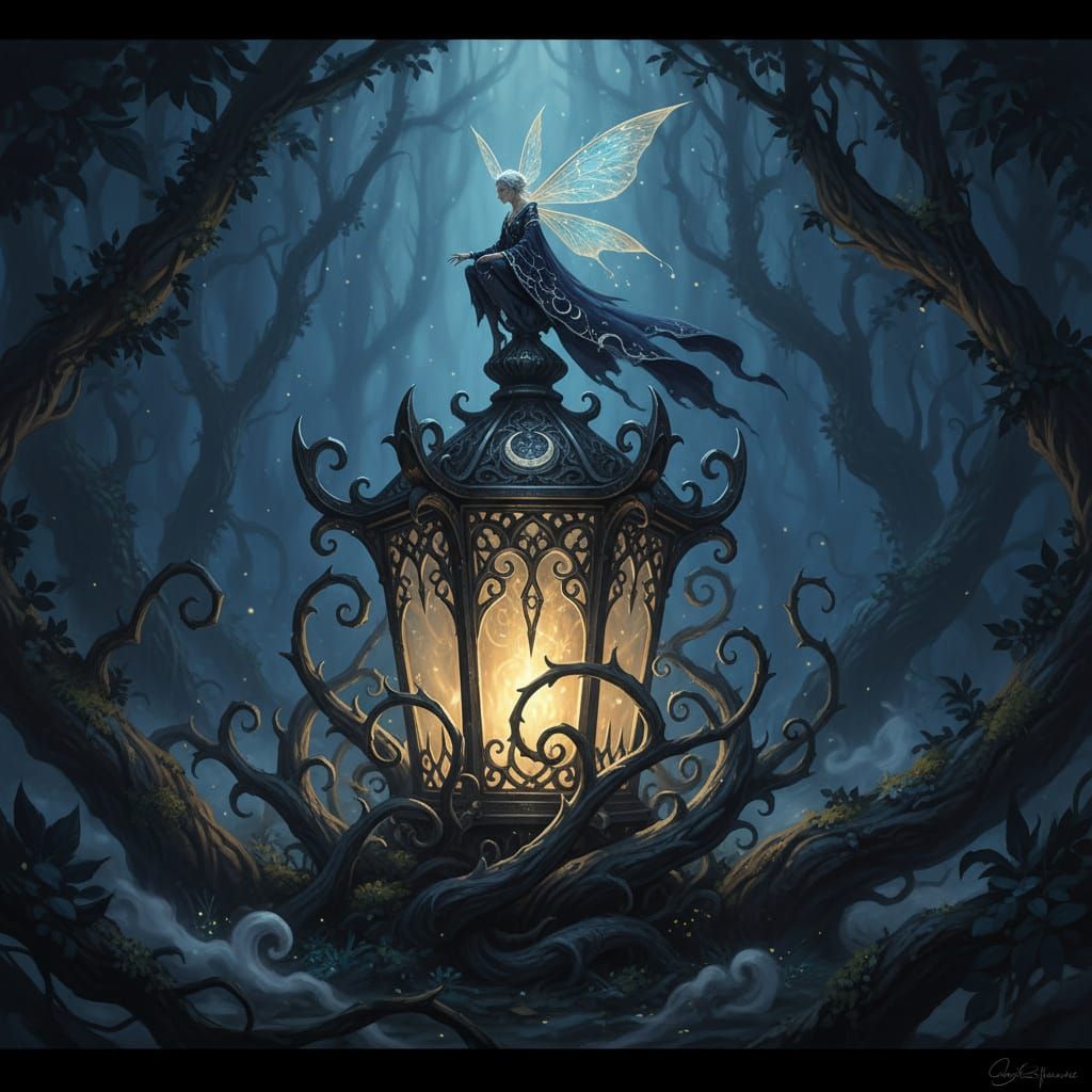 Mystical Forest Lantern with Ethereal Fairy