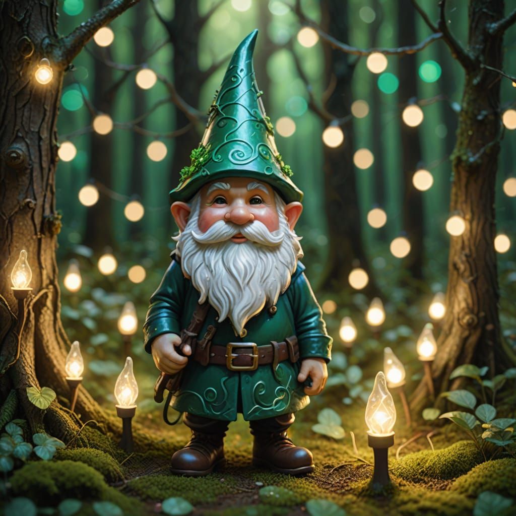 gnome and twinkling swirly Christmas lights