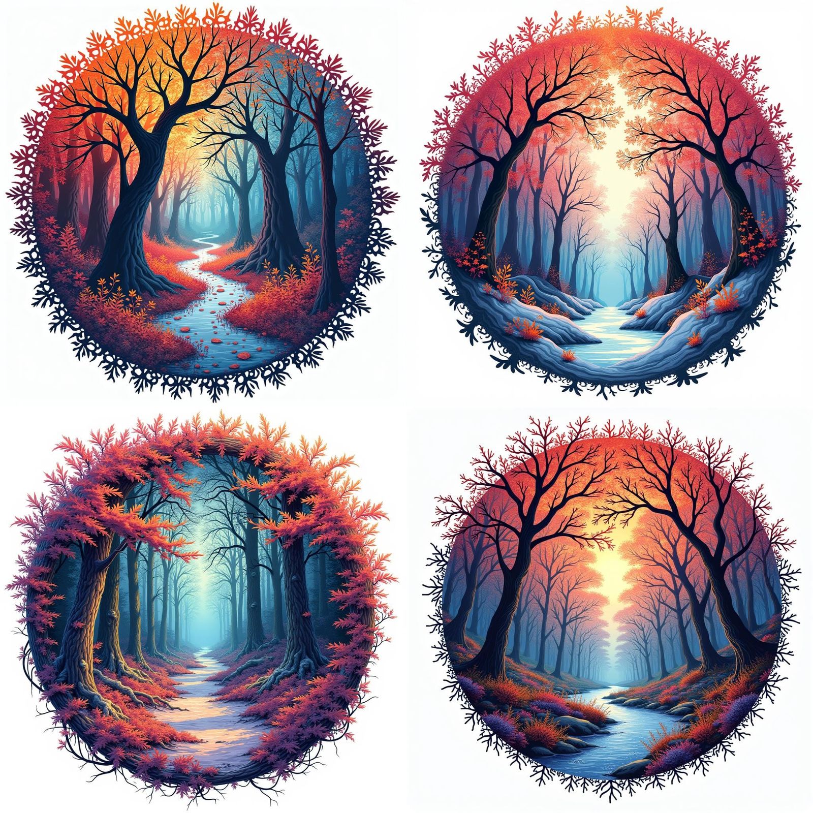 Vibrant Winter Forest in Geometric Candyland Style