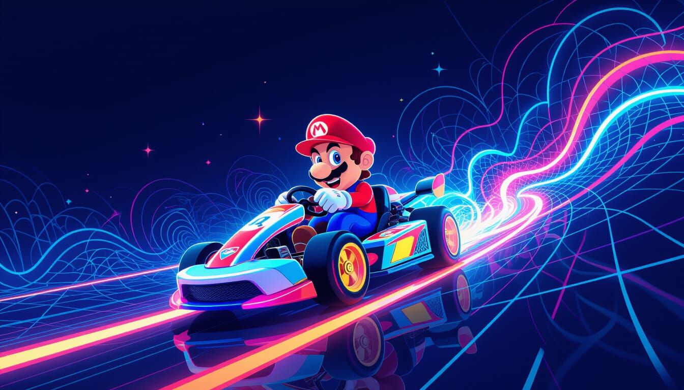 Abstract Mario Kart Fractal in Vibrant Neon 3D