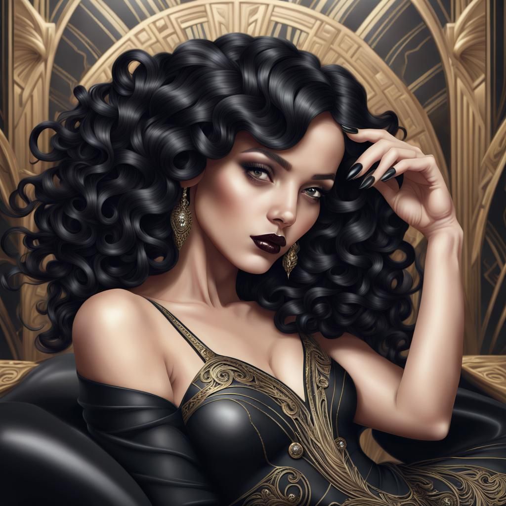 Art Deco Woman with Long Curly Hair