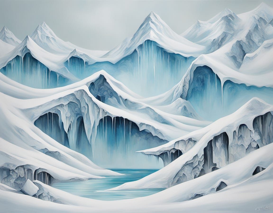 Arctic Silver Abstract Painting in Surreal Minimalism