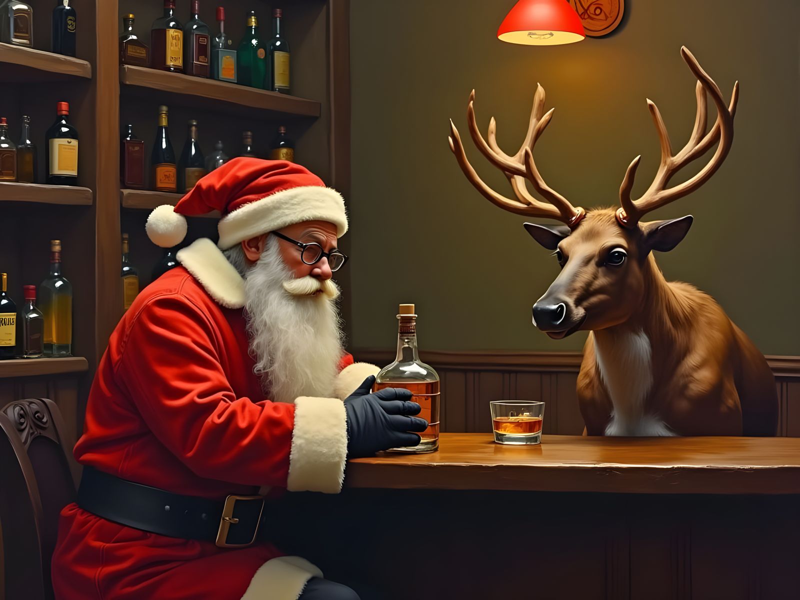 A Reindeer's Lonely Christmas in a Smoky Bar