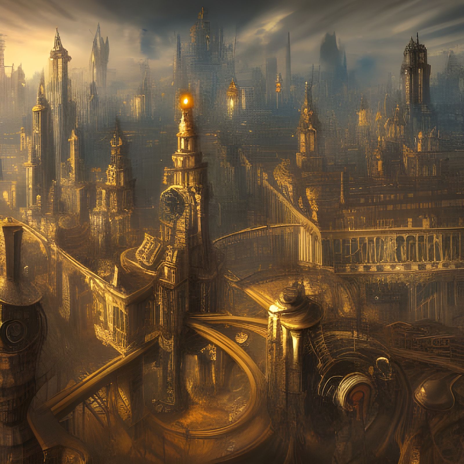 Detailed Steampunk City Digital Illustration