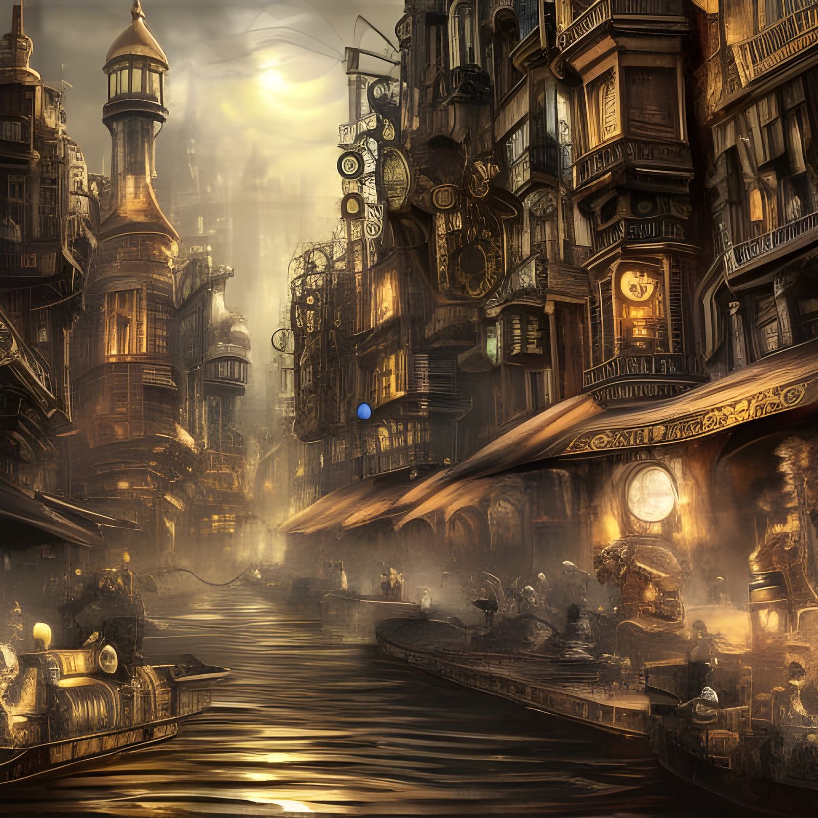 Detailed Steampunk City Digital Illustration