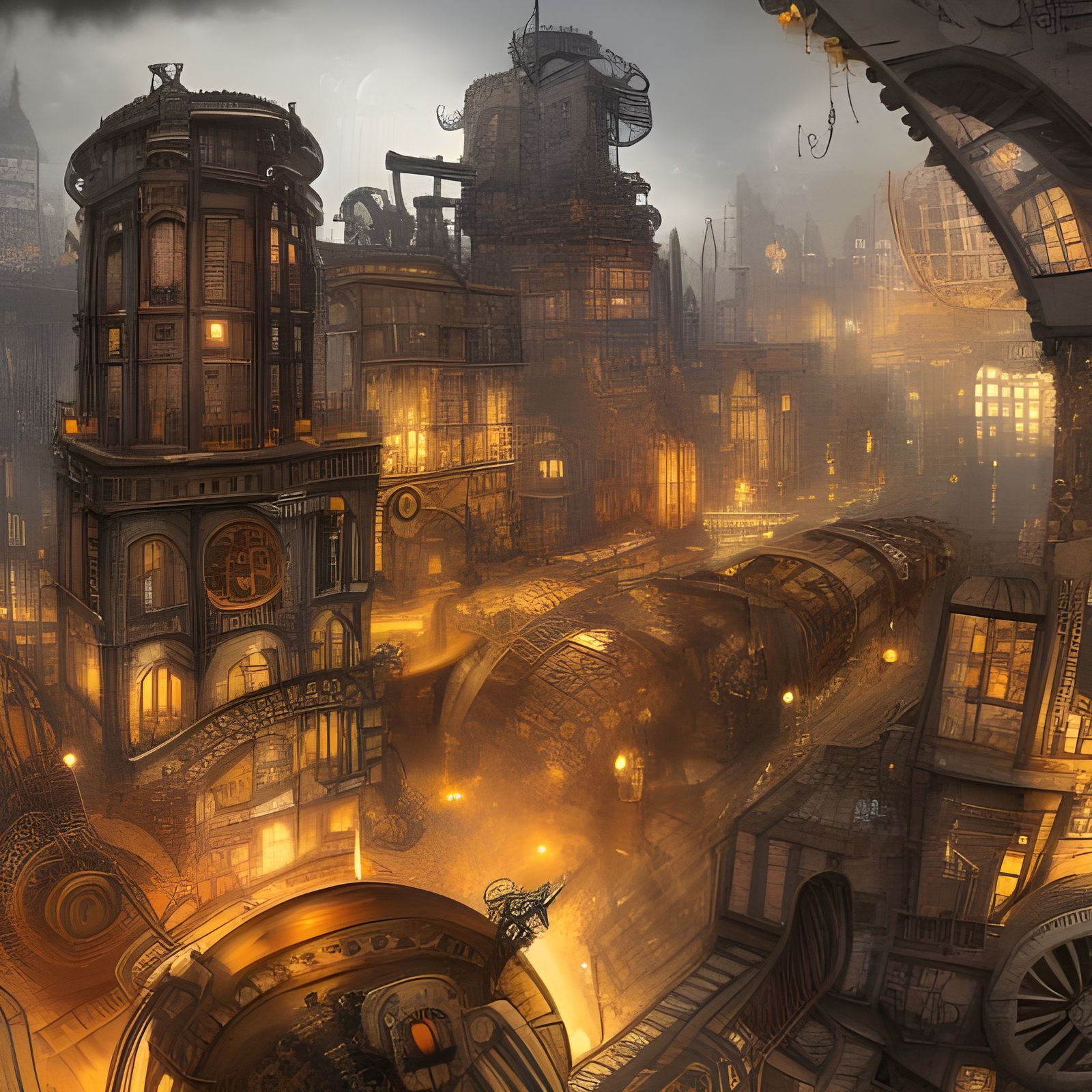 Detailed Steampunk City Digital Illustration in 8K