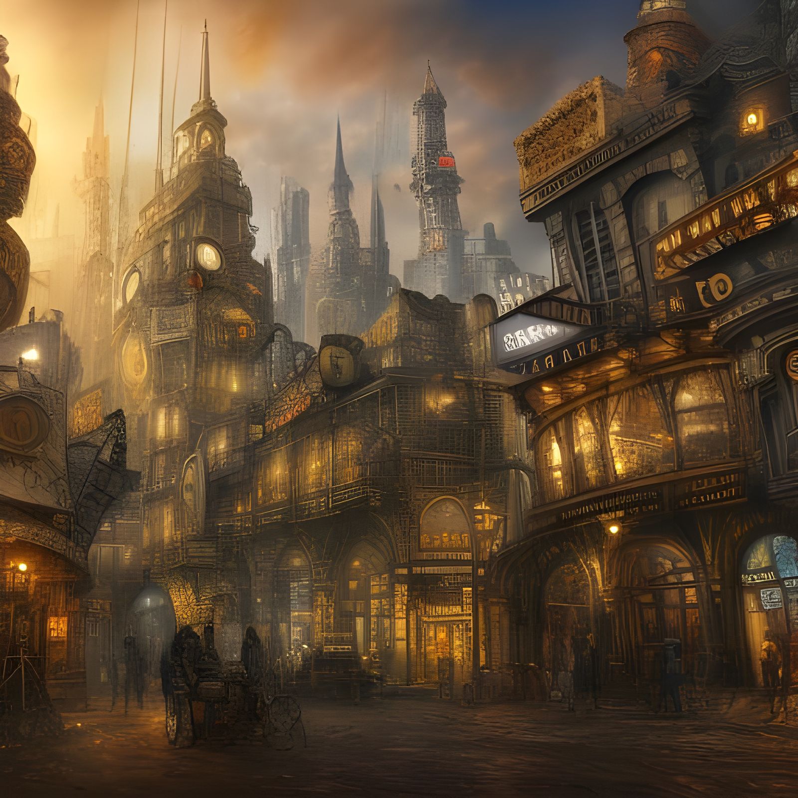 Detailed Steampunk City Digital Illustration