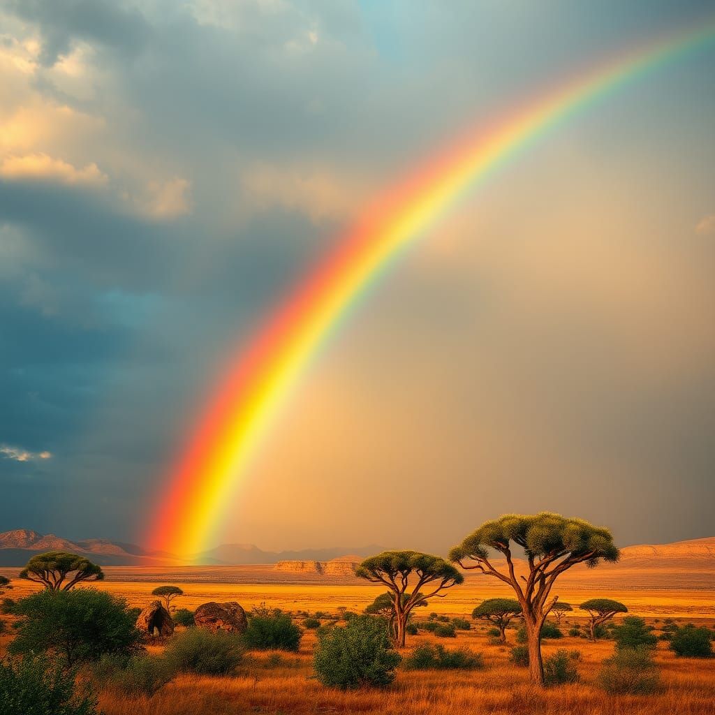 Vibrant Rainbow over South African Savannah