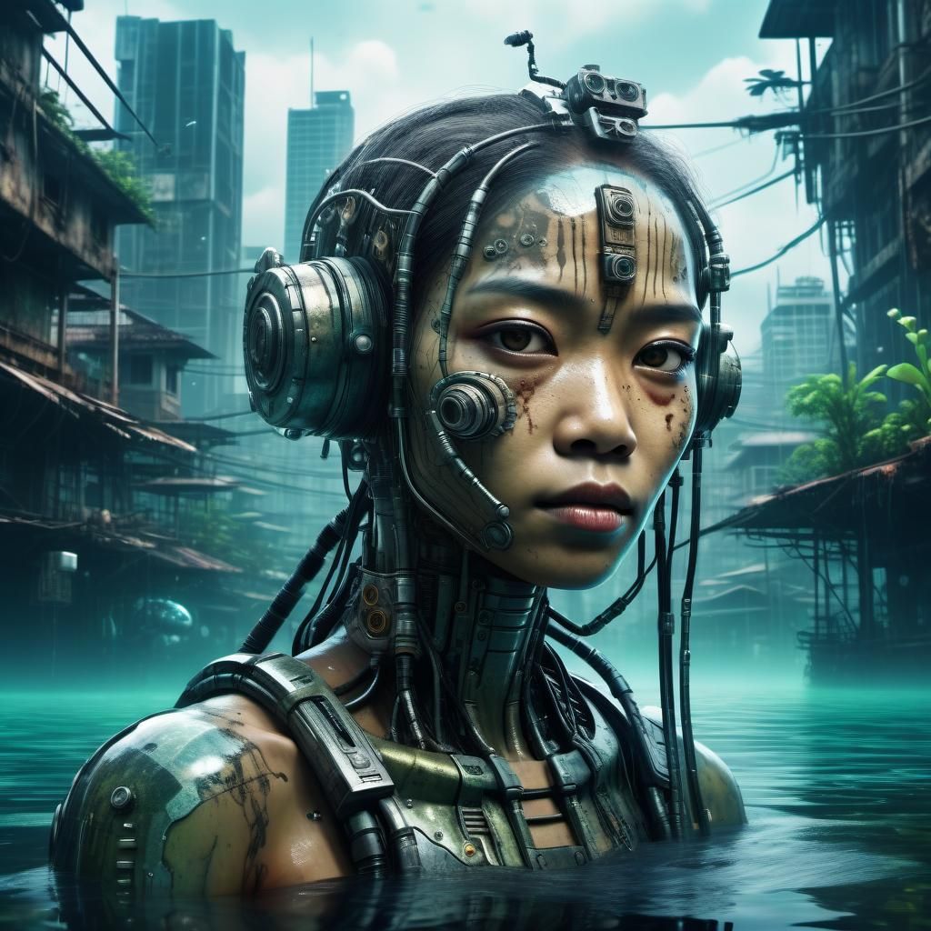 Biopunk Cyborg in Post-Apocalyptic Underwater City