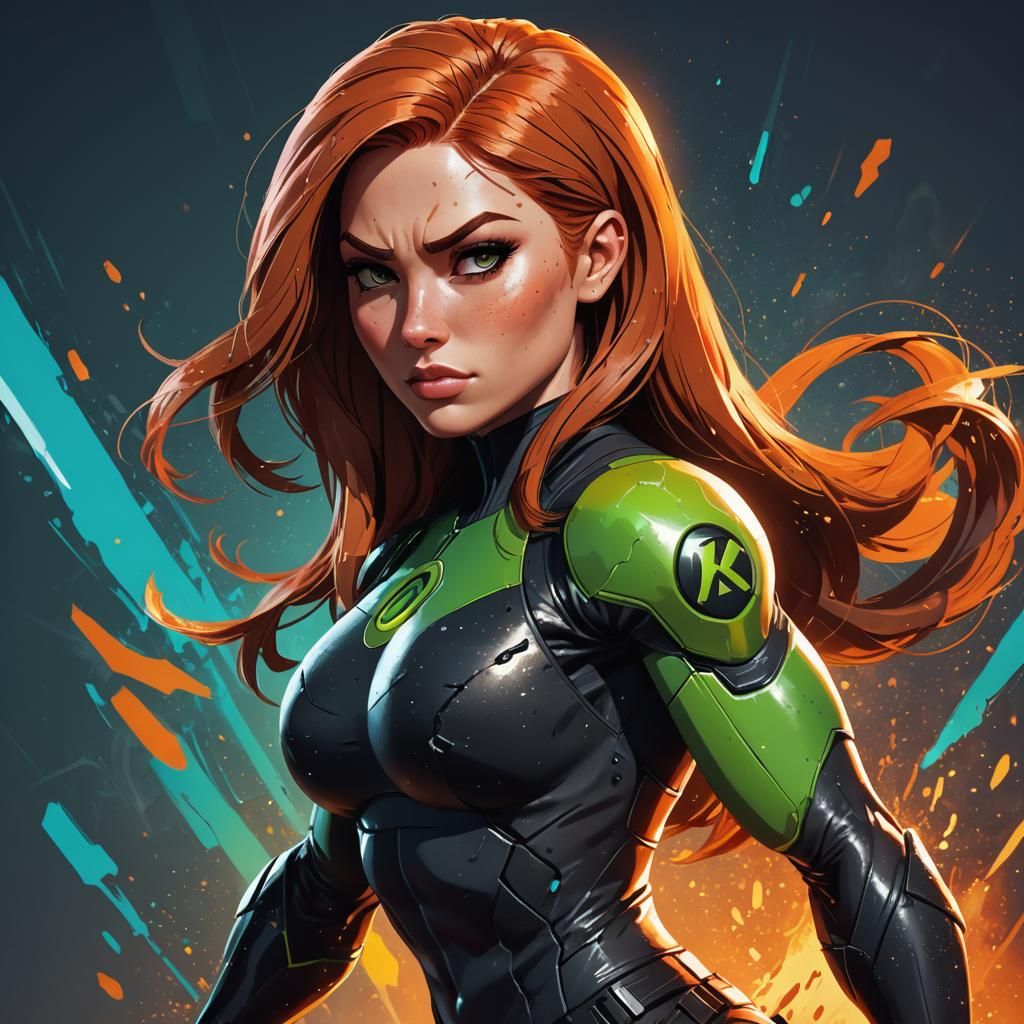 Muscular Kim Possible in Hyperrealistic Splash Art