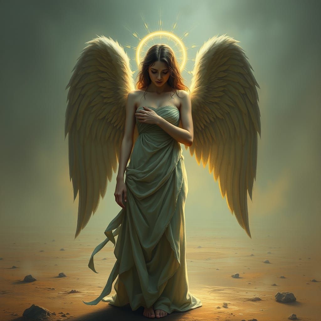 Sorrowful Inanna in a Haunting, Dreamlike Landscape