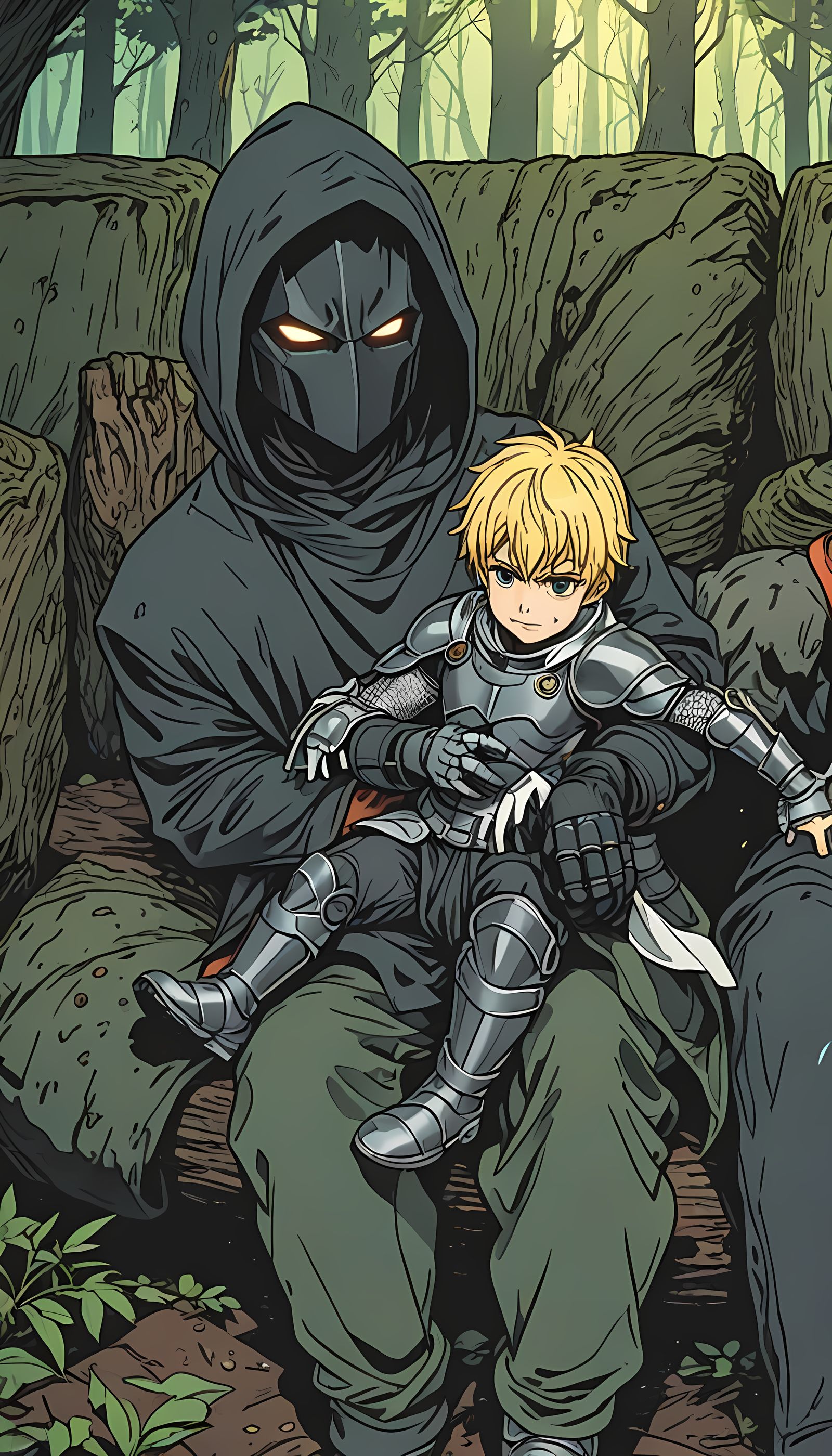 Dark Knights Gathered Around Glowing Artifact in Mystical Fo...