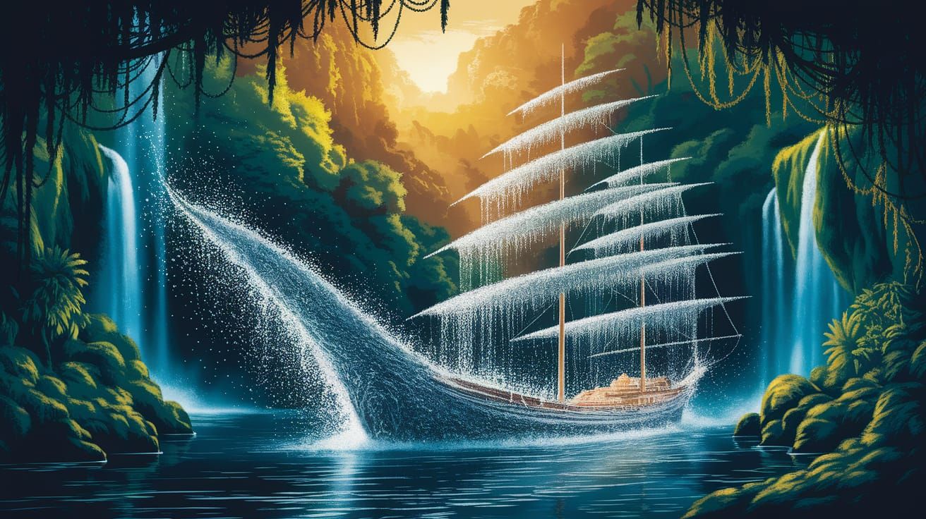 Majestic Water Ship in Vibrant Jungle