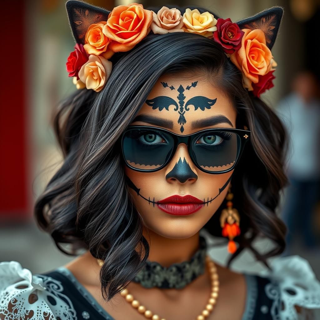 Cuban Catrina Portrait with Skull Sunglasses