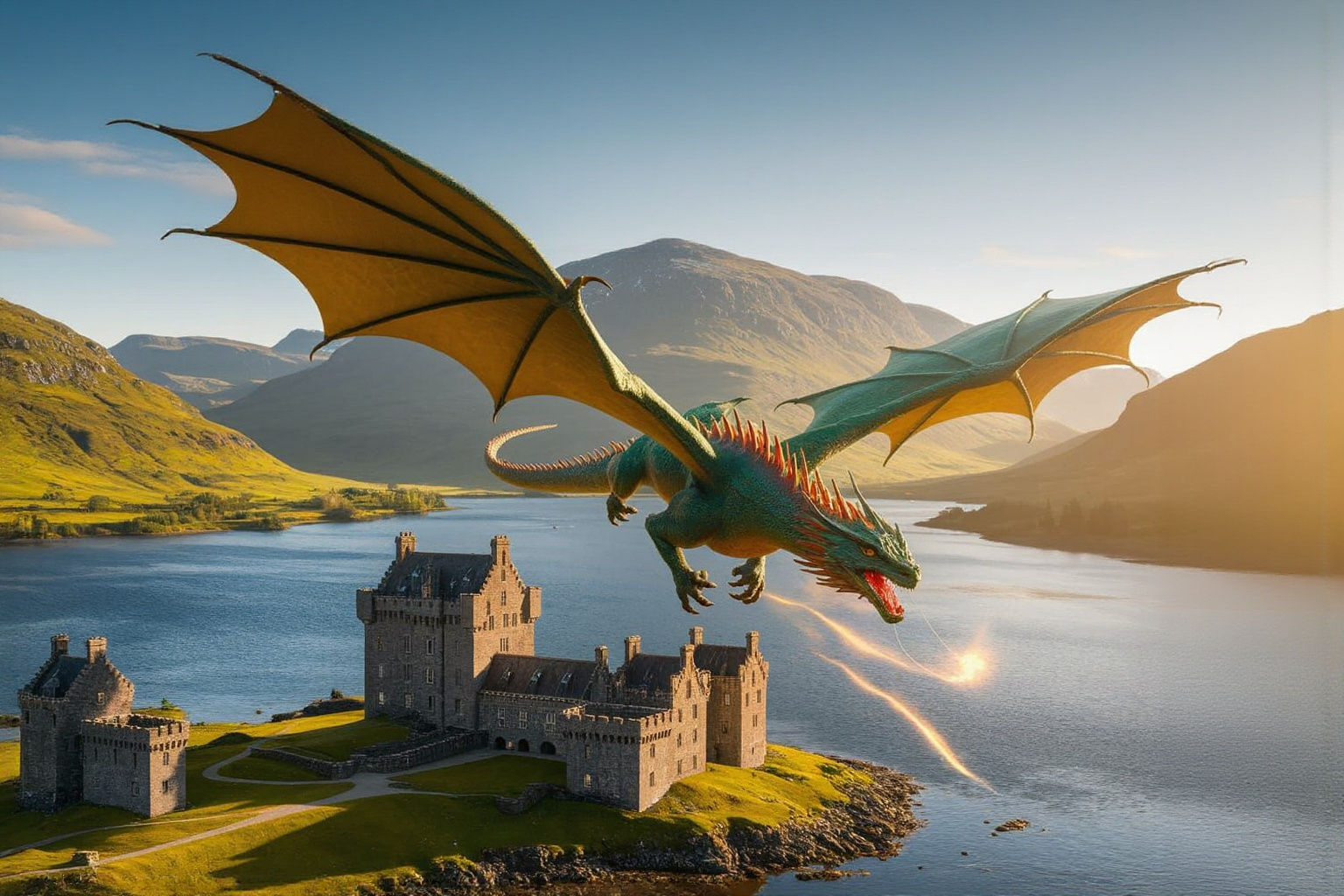 Dragon Soaring Over Eilean Donan Castle, Scotland