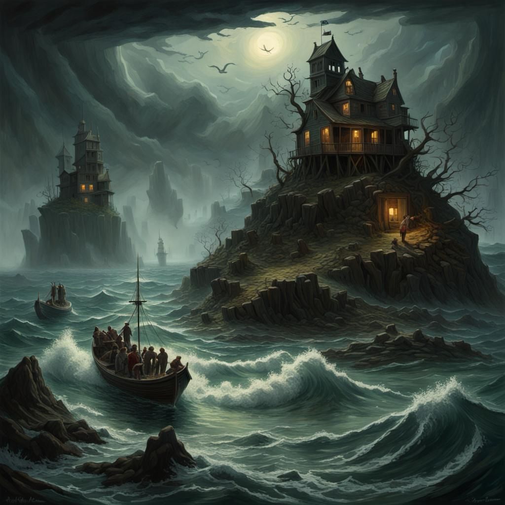 Eerie Island of Drowned Souls in Dark Fantasy Style