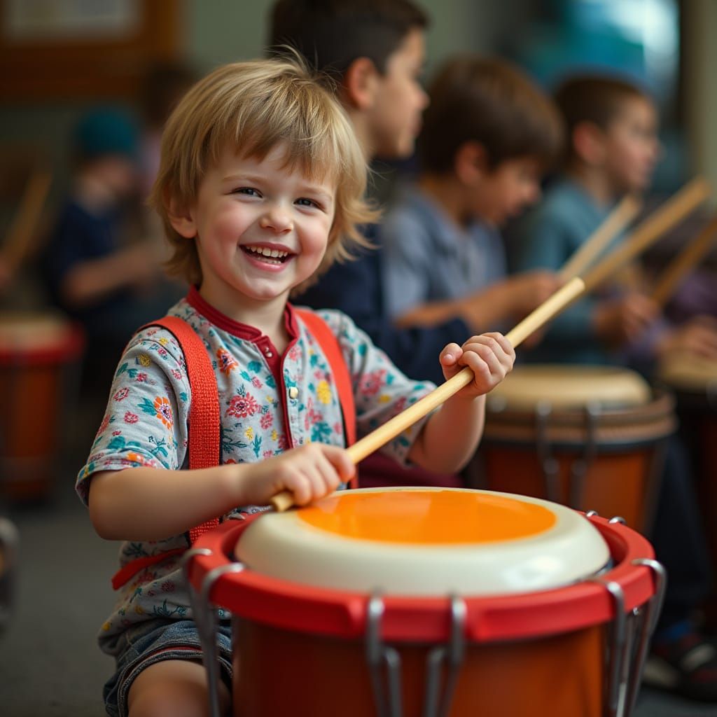 Child Drummer Captured in Photorealistic Style