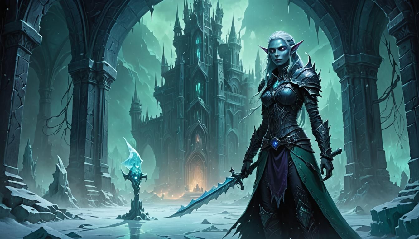 Undead Elf in Icecrown Citadel: Dark Fantasy Art