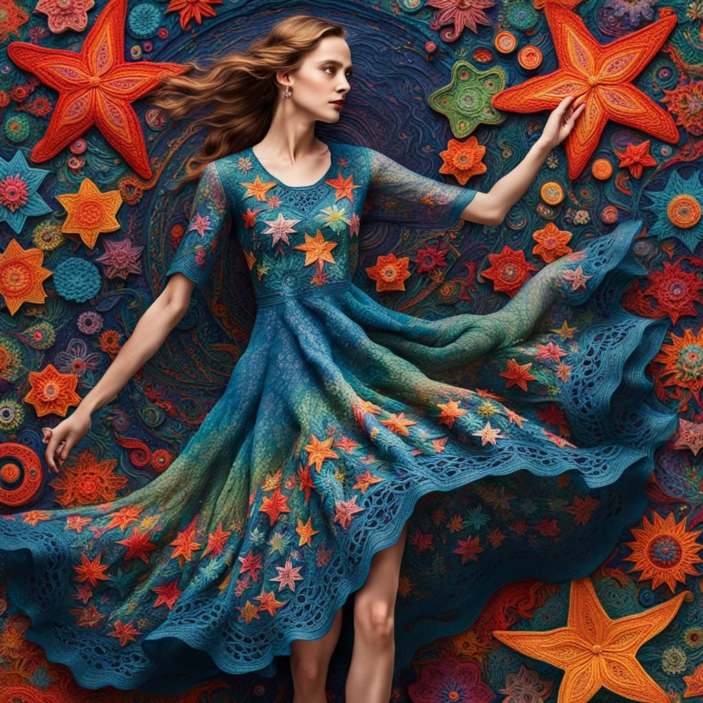 Ethereal Woman in Embroidered Lace Dress