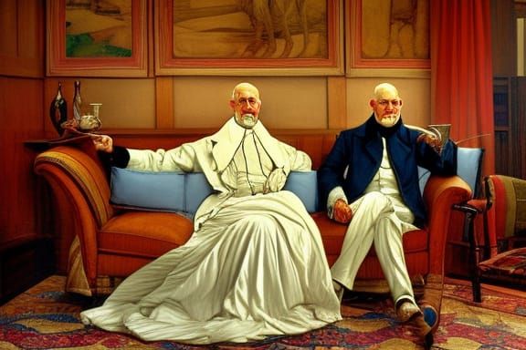 Father Frost and Freud Relaxing in Victorian Interior