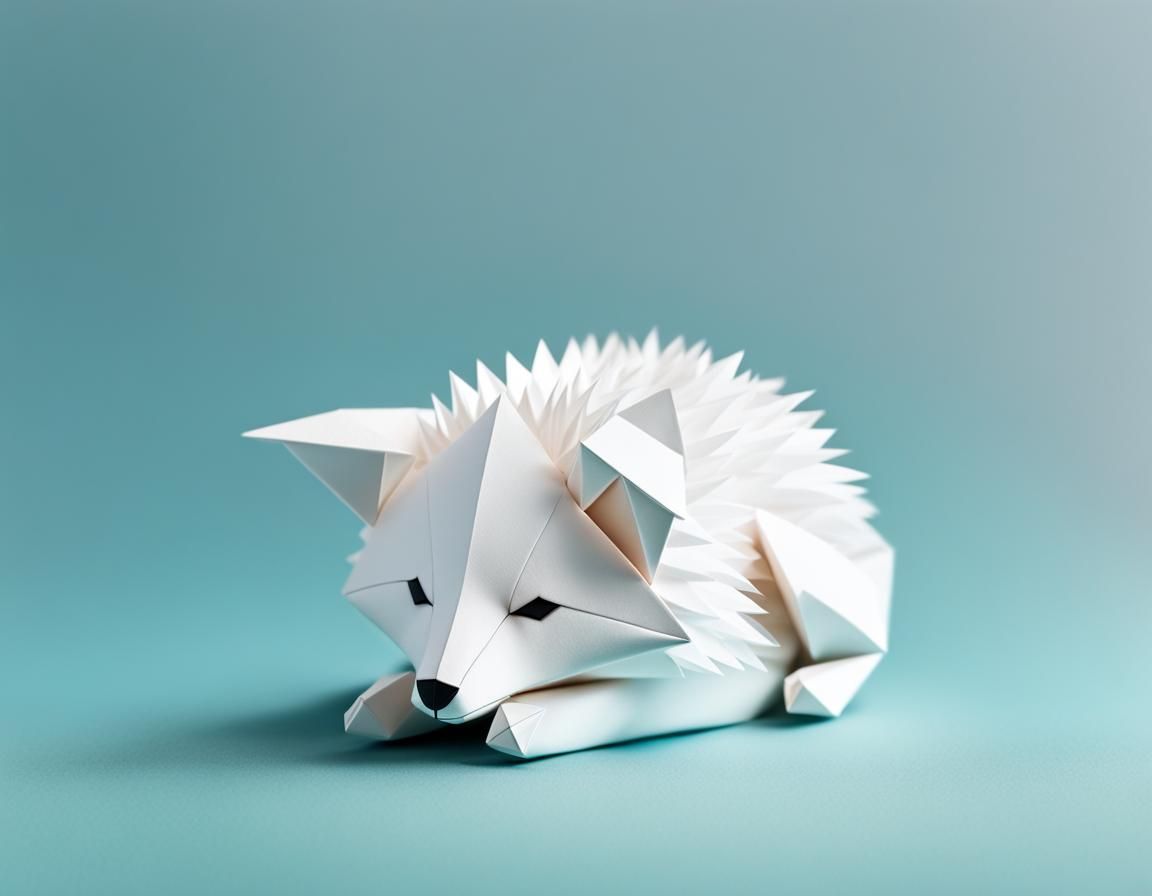 Sleepy Arctic Fox in Origami Papercraft Style