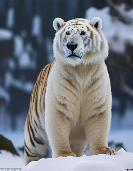 A very realistic polar bear morphed with a tiger growling